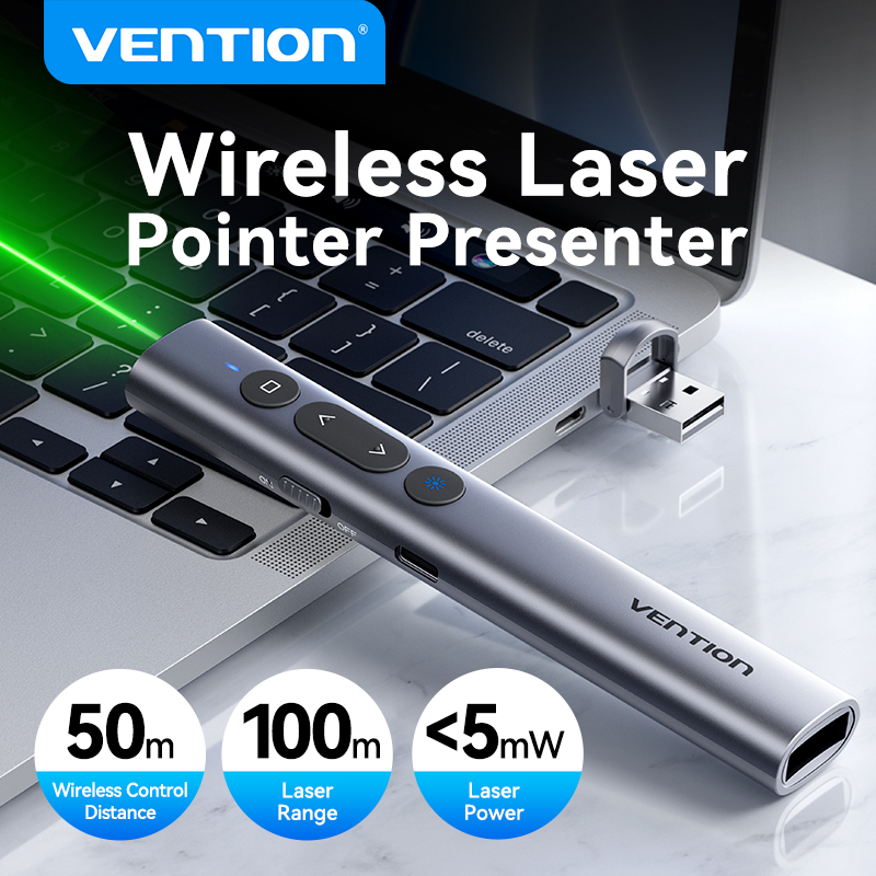 Presentation Remote Laser - Vention ปากกาชี้เลเซอร์พรีเซนเตอร์ไร้สาย100M 2.4GHz USB type C