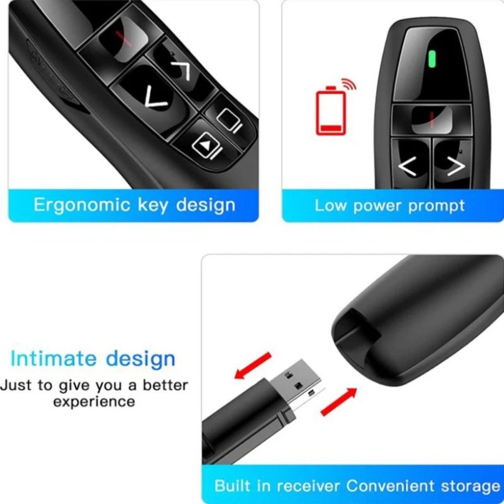 Presentation Remote Laser - รีโมทควบคุมพาวเวอร์พอยต์แบบไร้สาย 2.4GHz พร้อมเลเซอร์ชี้สไลด์ สำหรับการนำเสนอและการประชุม