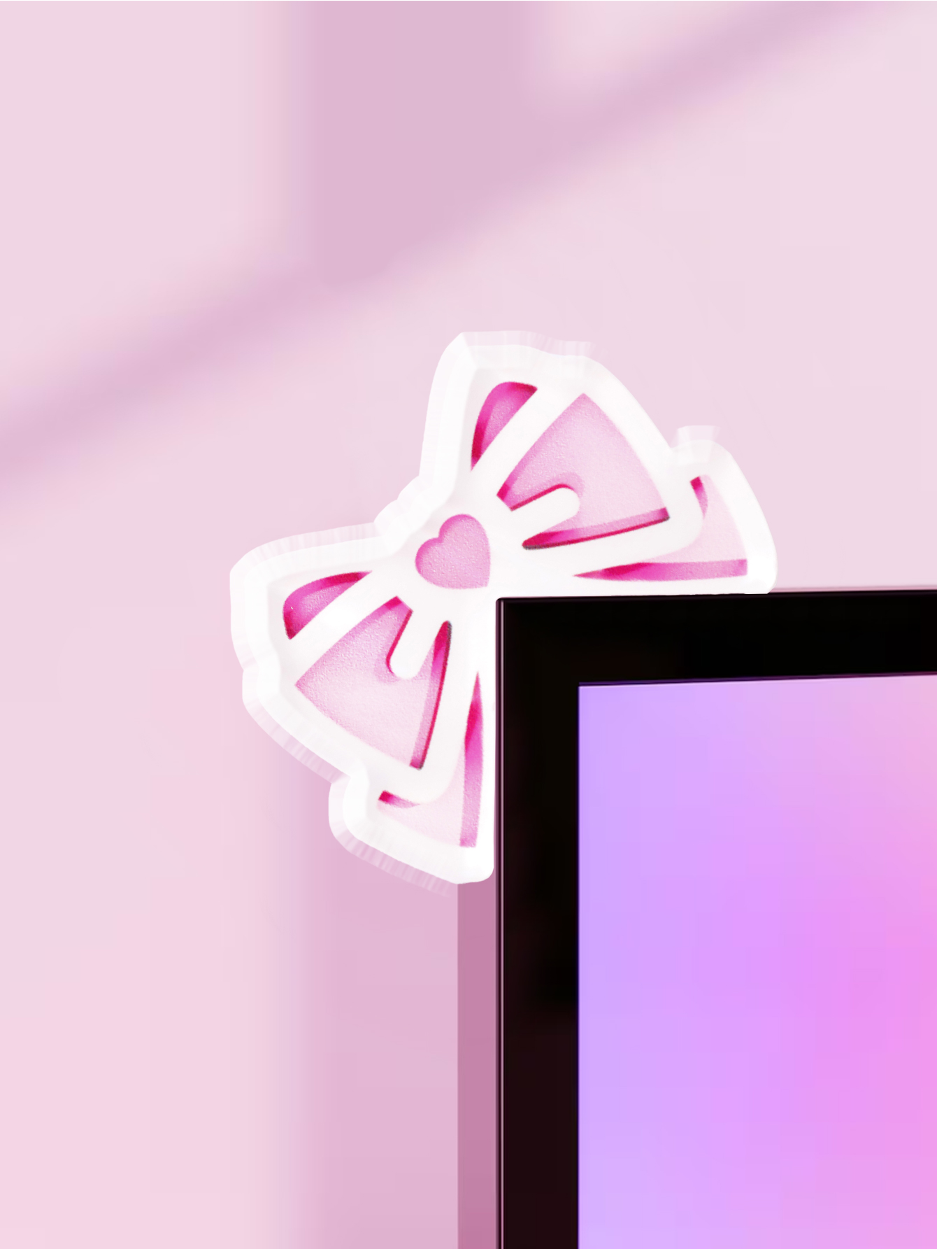 Office Technologies - ที่ตกแต่งหน้าจอคอมพิวเตอร์รูปโบว์น่ารัก สีชมพู ทำจากอะคริลิก อุปกรณ์เสริมสำหรับคอมพิวเตอร์ ตกแต่งโต๊ะทำงานน่ารักสำหรับการเล่นเกม หน้าจอ